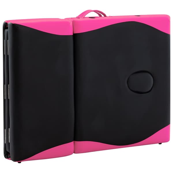 vidaXL foldbart massagebord, 4-zoner, aluminium, sort og pink