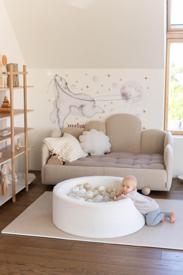 Dry pool 90x30 Boucle White 200 bolde: transparent, hvid, perlemor, lyserød perlemor, lyseblå perlemor