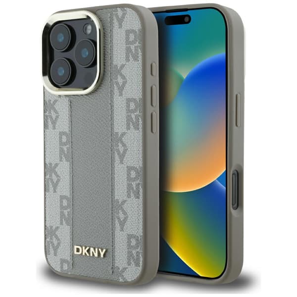DKNY Magsafe-etui med ternet mønster til iPhone 16 Pro Max, beige