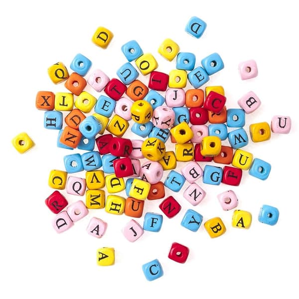 Træperler med bogstav 100 stk.