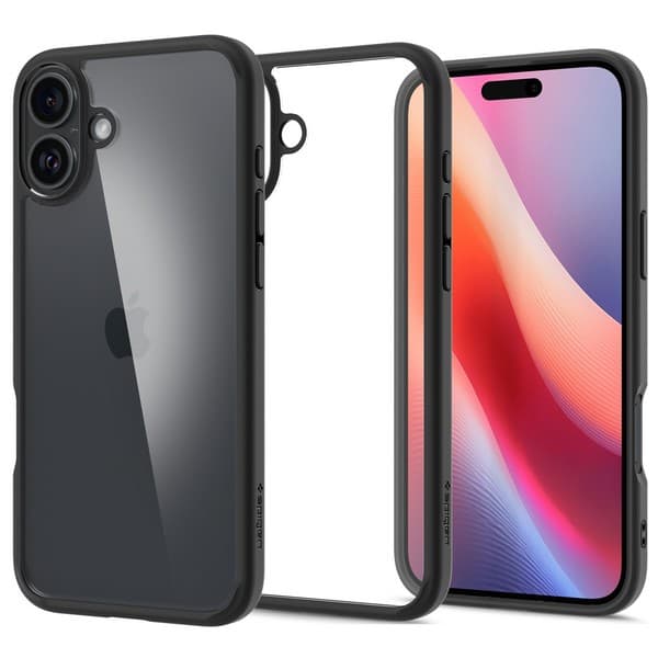 Spigen Ultra Hybrid-cover til iPhone 16, klart og sort