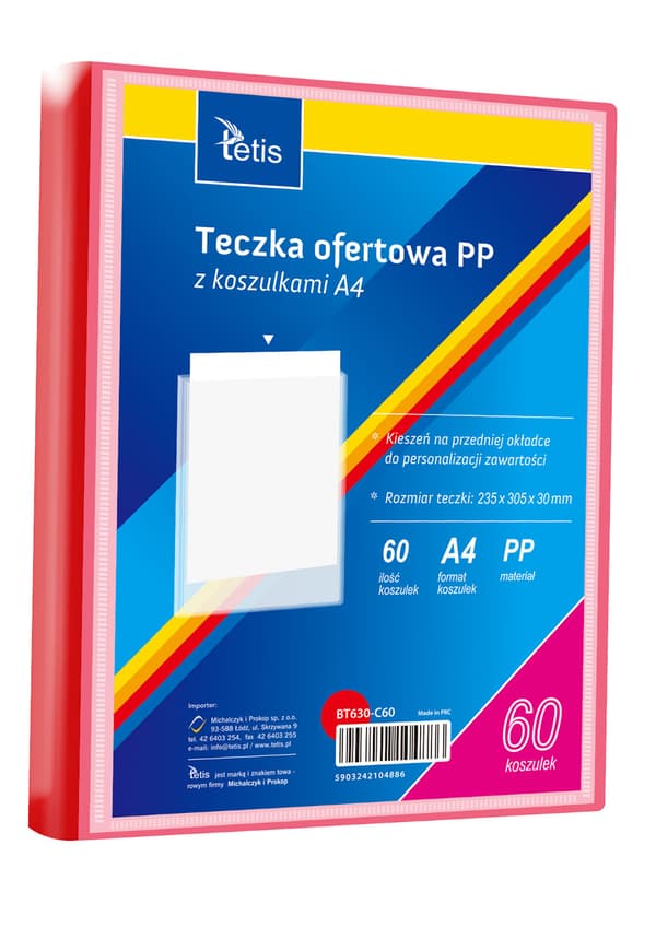 Presentationsmapp i PP, 60 fickor, A4, röd