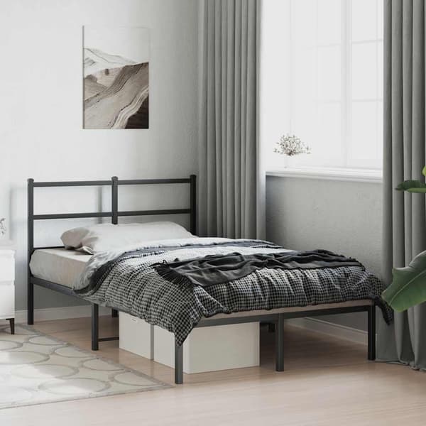 vidaXL metalsengestel med hovedgærde sort 120x190 cm