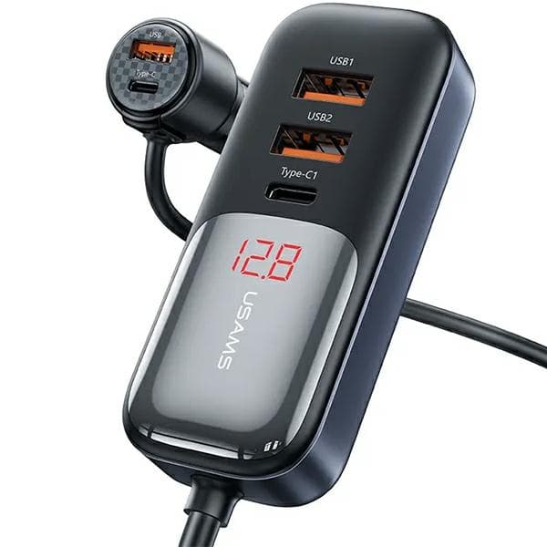 USAMS Biloplader C40 3xUSB+2xUSB-C 165WPD+QC Hurtigopladning sort/sort CC213CC01 (US-CC213)