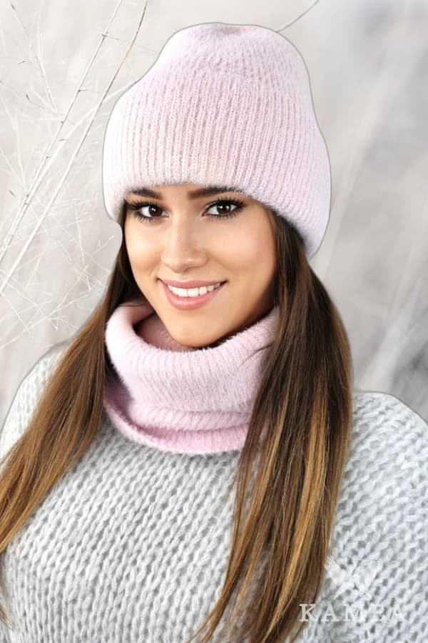 BENITA alpackaseti, mössa med halsduk, rosa
