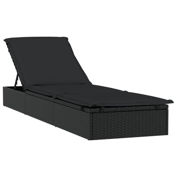 vidaXL liggestol med bord, 1 stk., sort, polyrattan