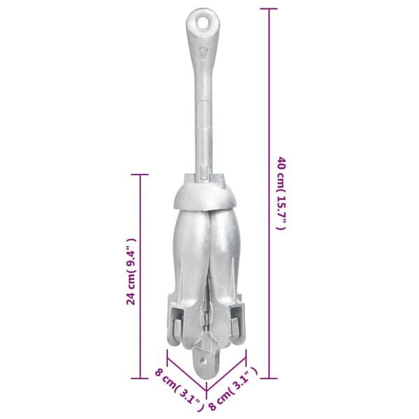 vidaXL Hopfällbart ankare silver 3,2 kg smidbart järn