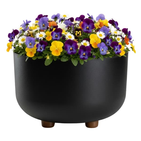 Sæt med TERRA blomsterskåle på ben, genbrugsvarer, sorte, 2 stk.