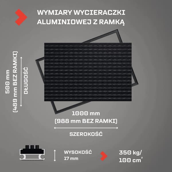 POLENTEX PREMIUM SORT DØRMÅTTE Combi Standard 17 BØRSTE 100x50 RAMME
