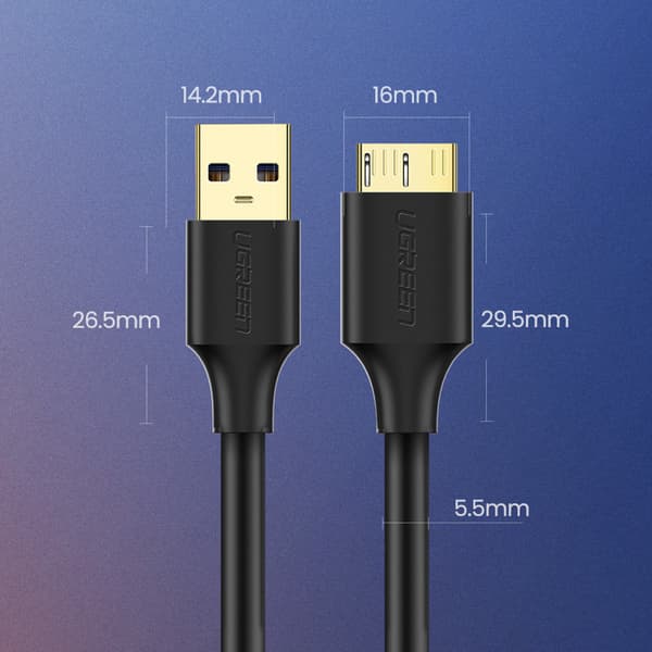 USB-A 3.0 - Micro USB-B SuperSpeed 5Gb/s 1m musta kiintolevykaapeli