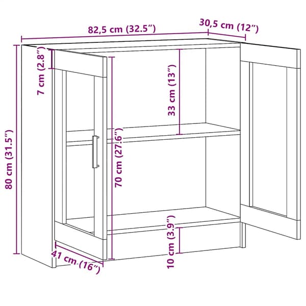 vidaXL vitrineskab, sort, 82,5x30,5x80 cm, spånplade