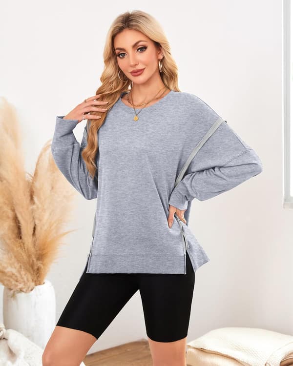 Gaharu damtröja oversize L långärmad rund hals grå