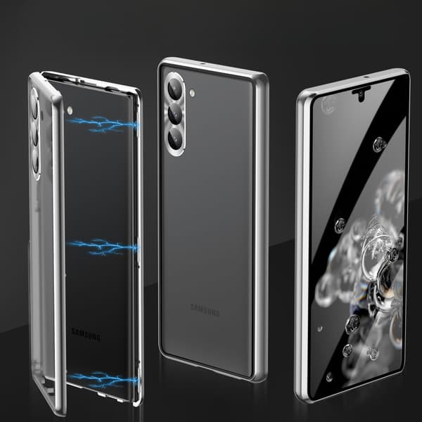 Etui til Samsung Galaxy S23 Plus, magnetisk dobbeltglas, sølv