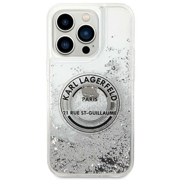Karl Lagerfeld Liquid Glitter RSG-cover til iPhone 14 Pro Max, sølv