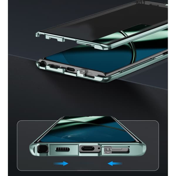 Etui til OnePlus 12 5G, Magnetisk Dobbelt Glas, Grøn