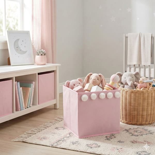 Textilkorg för leksaker med pompoms W
