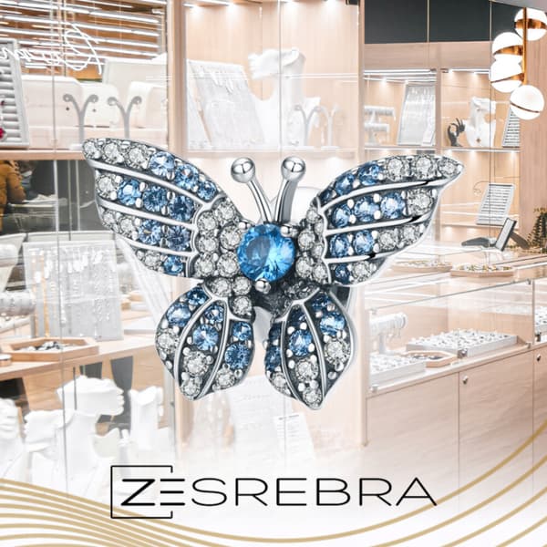 Charms blå sommerfugleperle sølv pr 925 farverige zirkoner store