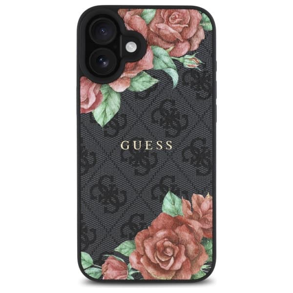 Guess 4G blomsterprint MagSafe-etui til iPhone 16, sort