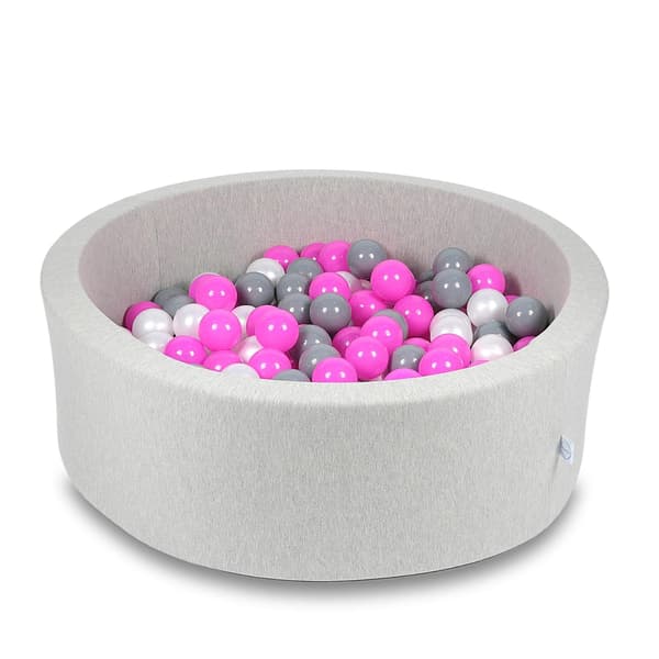 Torr pool 90x30cm ljusgrå med 200 bollar: rosa, pärlfärgad, grå