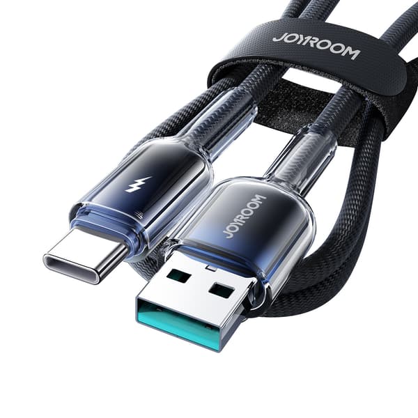 Crystal-Clear Series 3A USB-A - USB-C Kabel 1,2m - Sort