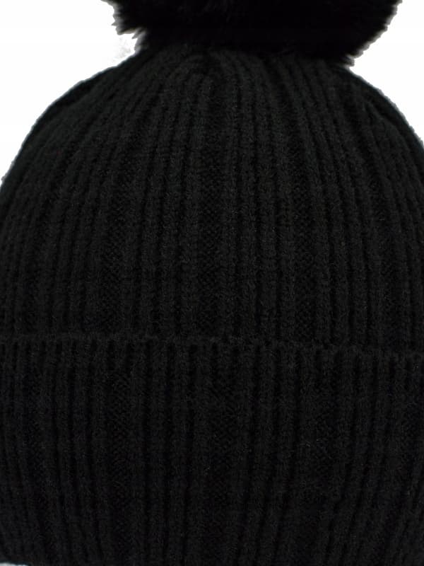 Noviti ungdomsvinterhue med pompon og striber sort 54/58 cm