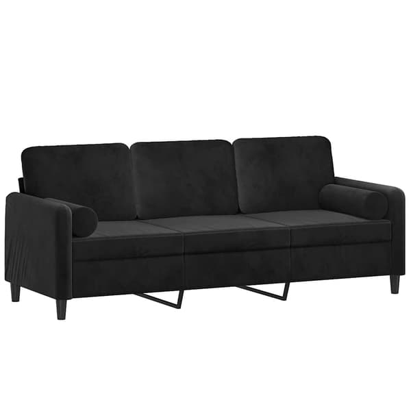 vidaXL 3-sitssoffa med kuddar, svart, 180 cm, sammet