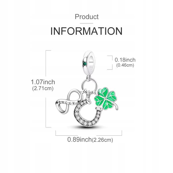 Modulär pärla S925 Silver Lucky Infinity 4-Leaf Clover Hästsko