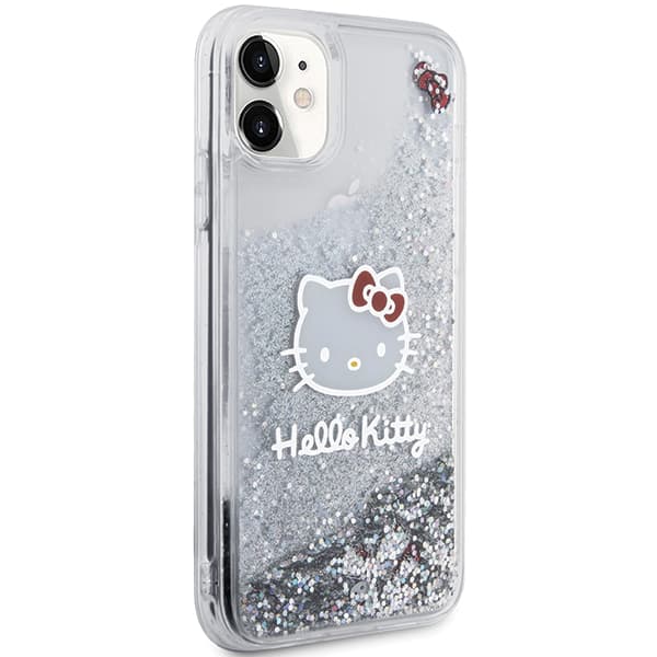 Hello Kitty Liquid Glitter Charms Kitty Head-cover til iPhone 11 / Xr, sølv