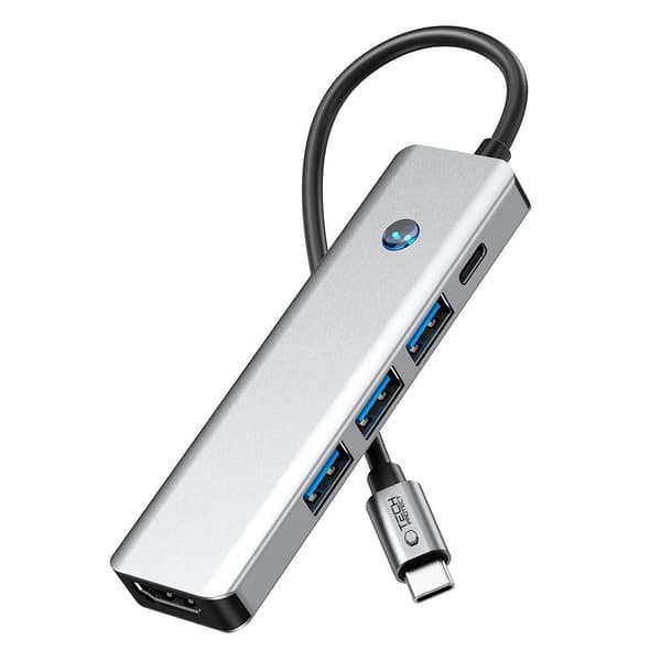 5in1 HUB-sovitin USB-C PD USB-A HDMI 4K 60Hz 100W - Harmaa
