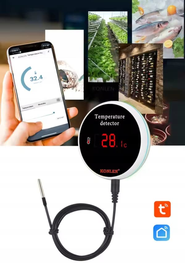 Intelligent temperatursensor hermetisk sond 3mAlarm WiFi-skärm TUYA