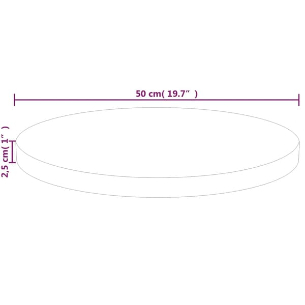 vidaXL rund bordplade, Ø50x2,5 cm, ubehandlet egetræ