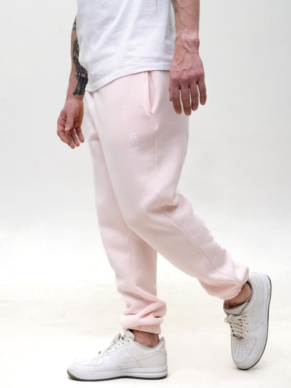 Herre lyserøde joggingbukser med GOOD LUCK-logoprint, L