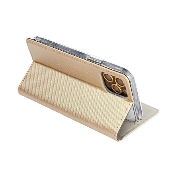 IPHONE 13 PRO SKAL MED FLAP, MAGNET, GULD + GLAS