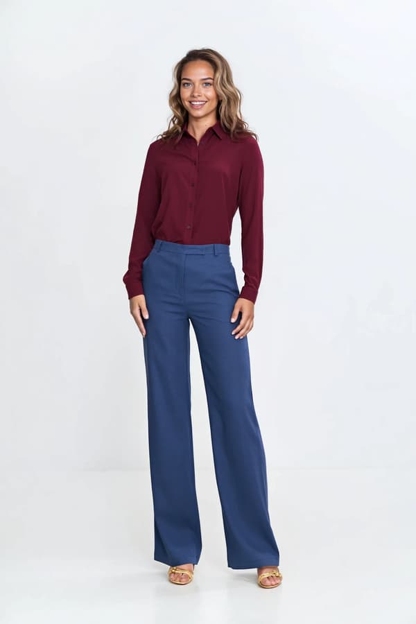 Bootcut-byxor av rayon med dold knapp - koboltblå 38