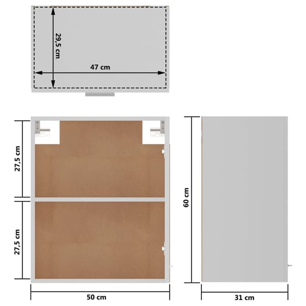 vidaXL vægskab hvid 50x31x60 cm spånplade