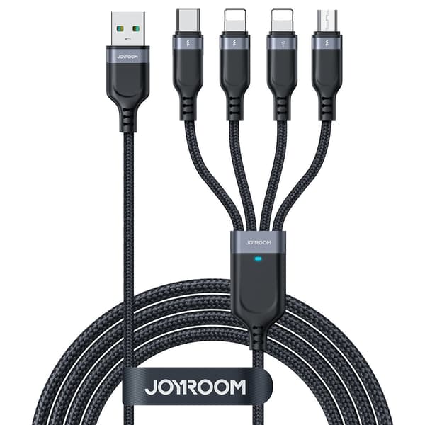 4-i-1-kabel USB-A - USB-C 2x iPhone Lightning microUSB 1,2m sort