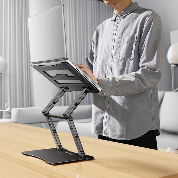 SÆT: Aluminium laptop-stativ + smartphone-stativ - sort