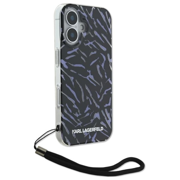 Karl Lagerfeld Zebra-etui med snor til iPhone 16 Plus, lilla