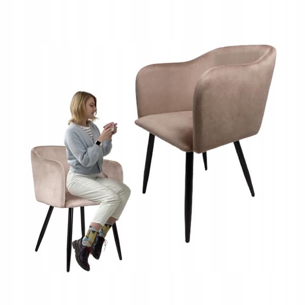 ORLY beige sammetsfåtölj för kök
