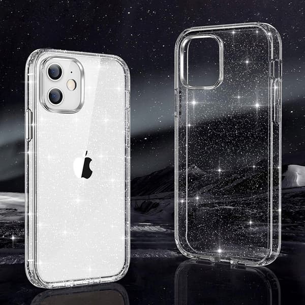 Etui til iPhone 14 Plus SHINE pansret magsafe farveløs glitter + GLAS