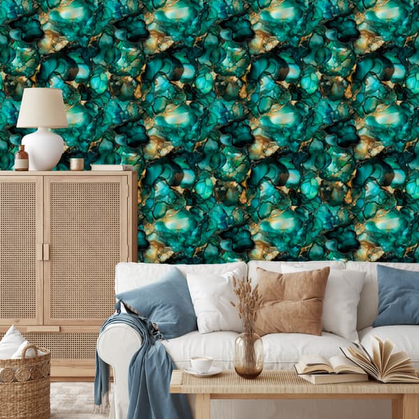 Tapetti Merimuste, Turkoosi, Pullonvihreä ja Vihreä 50x1000 cm
