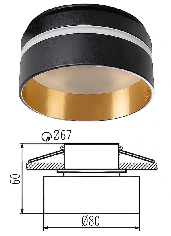 KANLUX LED-ringlampe til loft med øje, GU10, sort og guld