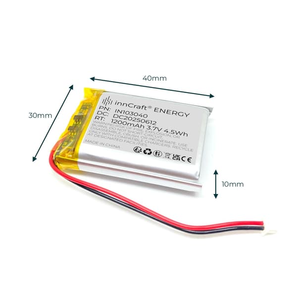 Lithiumpolymerbatteri 1200mAh 3,7V IN103040