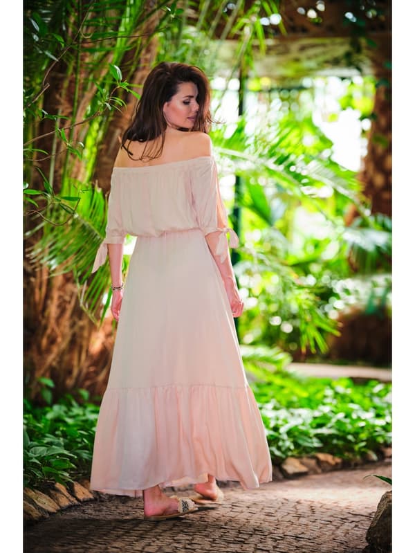Sommar, luftig viskosmaxikjol, beige L/XL