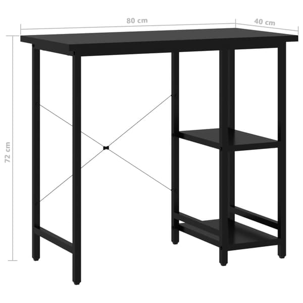 vidaXL computerbord, sort, 80x40x72 cm, MDF og metal