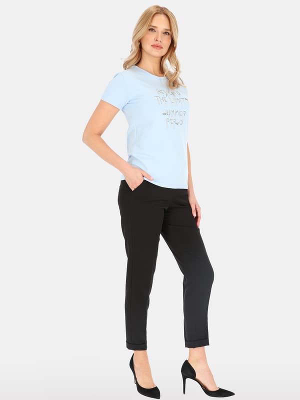 Dambomulls-T-shirt med applikationer