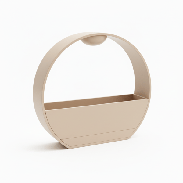 Beige urtepotte med vandingssystem til planter med stenlook
