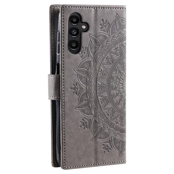 Flipfodral för Samsung Galaxy A15, Mandala Flower, grå + 9H glas