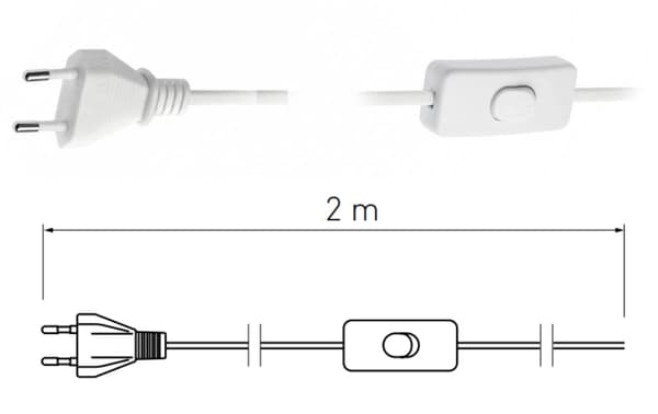 Strømkabel med stik og afbryder 2m Hvid 2x0,75mm2