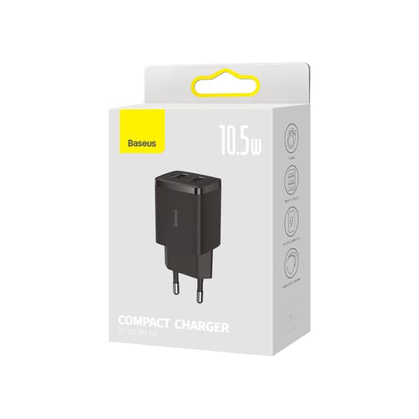 Kompakti 2 x USB 10,5 W musta seinälaturi